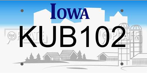 KUB102 Iowa License Plate