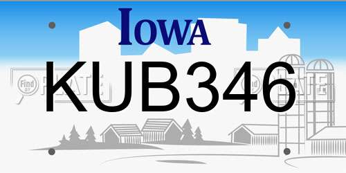 KUB346 Iowa License Plate