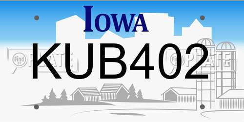 KUB402 Iowa License Plate