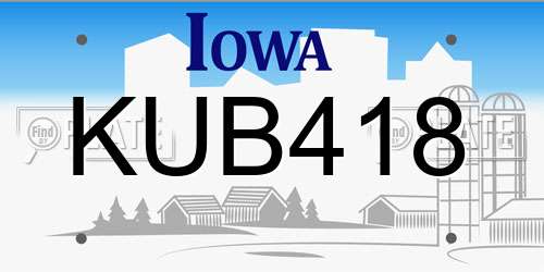 KUB418 Iowa License Plate