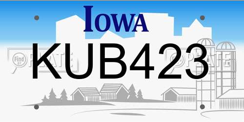 KUB423 Iowa License Plate