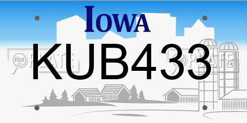 KUB433 Iowa License Plate