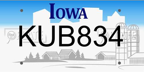KUB834 Iowa License Plate