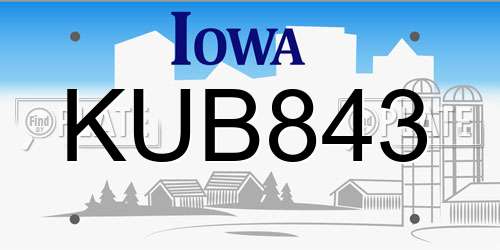 KUB843 Iowa License Plate