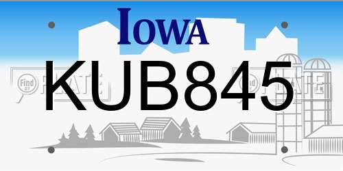 KUB845 Iowa License Plate