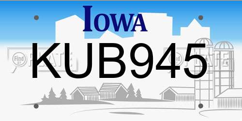 KUB945 Iowa License Plate