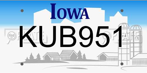 KUB951 Iowa License Plate