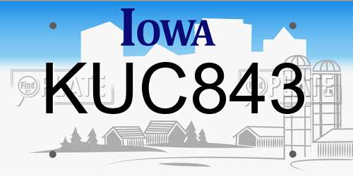 KUC843 Iowa License Plate
