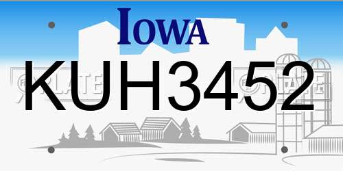 KUH3452 Iowa License Plate