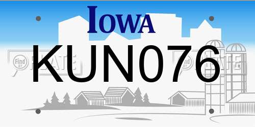 KUN076 Iowa License Plate