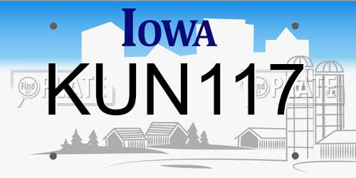 KUN117 Iowa License Plate