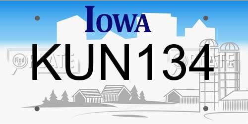KUN134 Iowa License Plate
