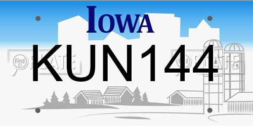 KUN144 Iowa License Plate