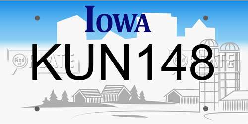 KUN148 Iowa License Plate