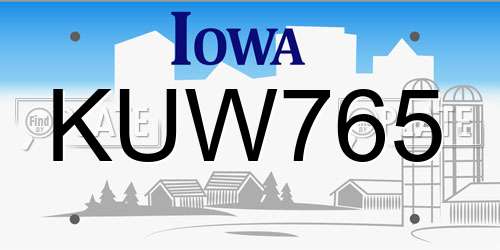 KUW765 Iowa License Plate