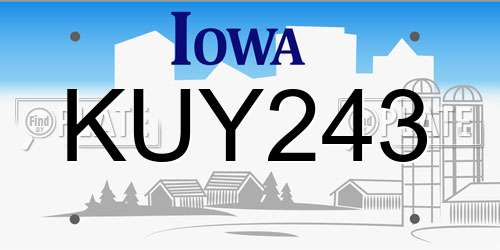 KUY243 Iowa License Plate