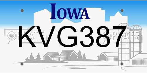 KVG387 Iowa License Plate