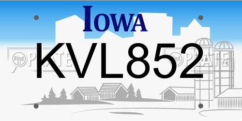 KVL852 Iowa License Plate