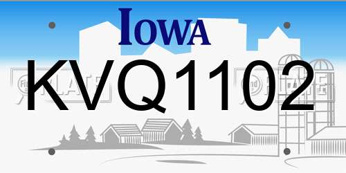 KVQ1102 Iowa License Plate