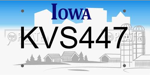 KVS447 Iowa License Plate