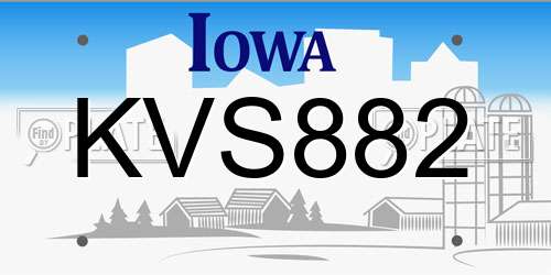 KVS882 Iowa License Plate