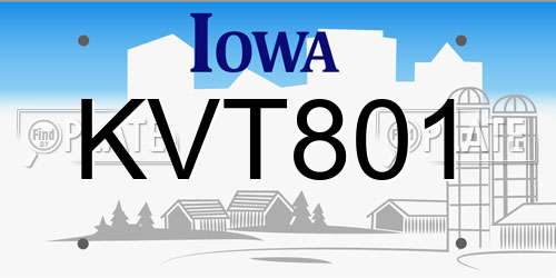 KVT801 Iowa License Plate
