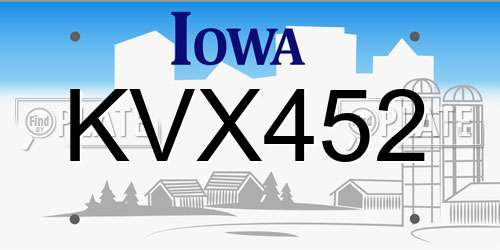 KVX452 Iowa License Plate