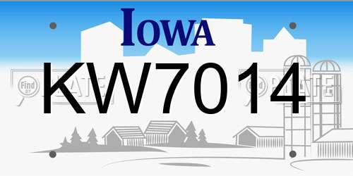 KW7014 Iowa License Plate