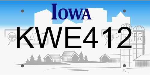 KWE412 Iowa License Plate