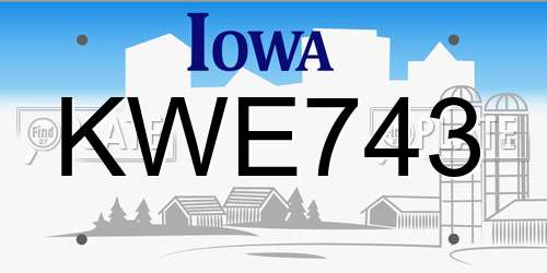 KWE743 Iowa License Plate