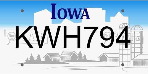 KWH794 Iowa License Plate