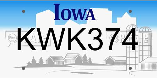 KWK374 Iowa License Plate