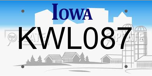 KWL087 Iowa License Plate