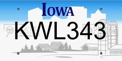KWL343 Iowa License Plate