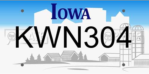 KWN304 Iowa License Plate