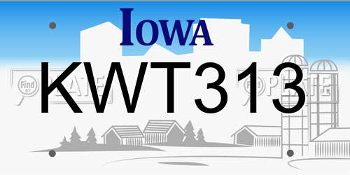 KWT313 Iowa License Plate
