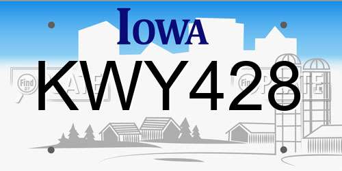KWY428 Iowa License Plate