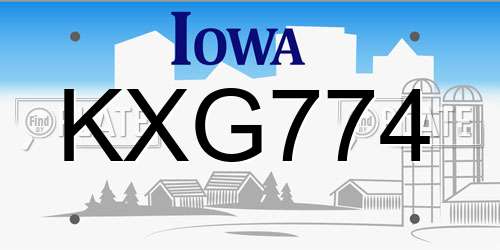 KXG774 Iowa License Plate