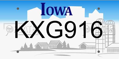 KXG916 Iowa License Plate