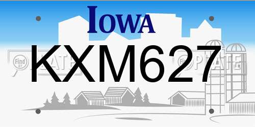KXM627 Iowa License Plate