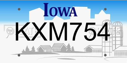 KXM754 Iowa License Plate