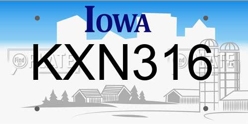 KXN316 Iowa License Plate