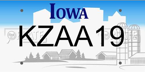 KZAA19 Iowa License Plate