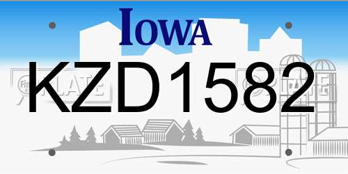 KZD1582 Iowa License Plate