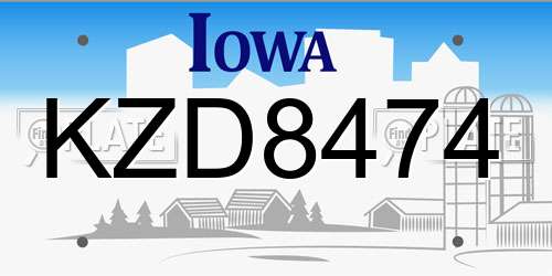 KZD8474 Iowa License Plate