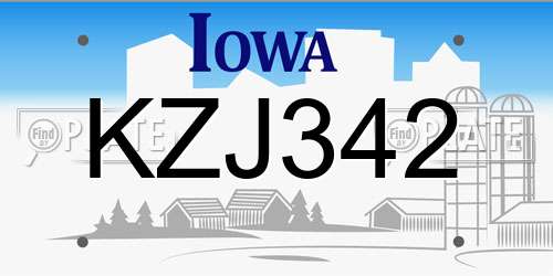 KZJ342 Iowa License Plate