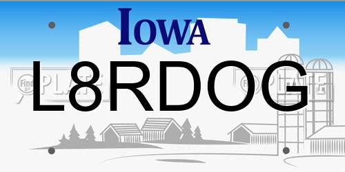 L8RDOG Iowa License Plate