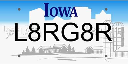 L8RG8R Iowa License Plate
