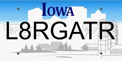 L8RGATR Iowa License Plate