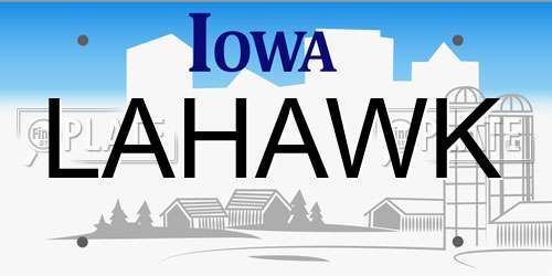 LAHAWK Iowa License Plate